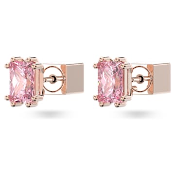 Stilla stud earrings, Cushion cut, Pink, Rose gold-tone plated - Swarovski, 5639136