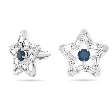 Stella 耳钉, 星星, 蓝色, 镀铑 - Swarovski, 5639188