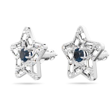 Stella stud earrings, Star, Blue, Rhodium plated - Swarovski, 5639188