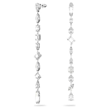 Visací náušnice Gema, Asymetrický design, Různé výbrusy, Extra dlouhé, Bílá, Pokoveno rhodiem - Swarovski, 5639328