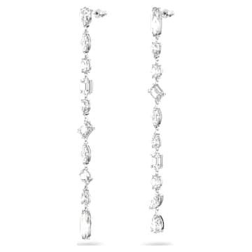 Visací náušnice Gema, Asymetrický design, Různé výbrusy, Extra dlouhé, Bílá, Pokoveno rhodiem - Swarovski, 5639328