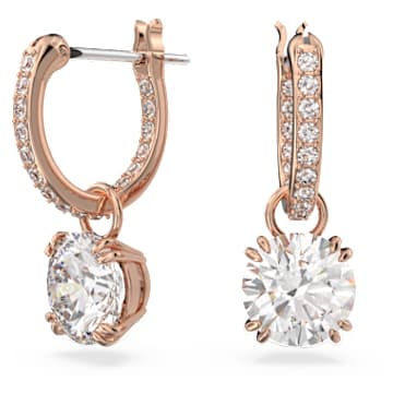 Stilla drop earrings Round cut White Rose gold tone plated Swarovski