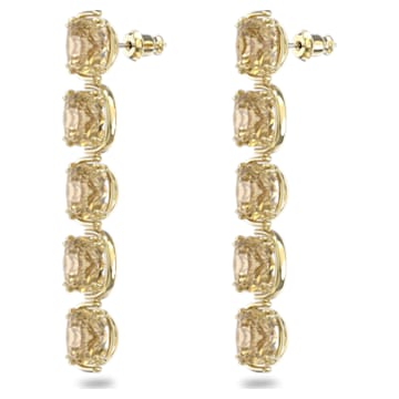 Harmonia drop earrings, Cushion cut floating crystals, Gold tone, Gold-tone plated - Swarovski, 5640043