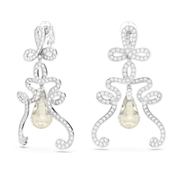 Fluenta clip earrings, Swarovski reignited crystals, White, Rhodium plated - Swarovski, 5641381