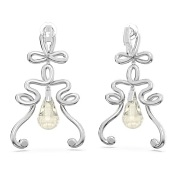 Fluenta clip earrings, Reignited crystals, White, Rhodium plated - Swarovski, 5641381