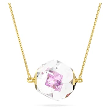 Collana Curiosa, Chaton mobile, Rosa, Placcato color oro - Swarovski, 5641732