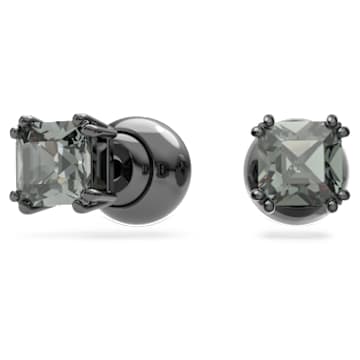 Pendientes de botón Millenia, Talla cuadrada, Negros, Baño de rutenio - Swarovski, 5642511