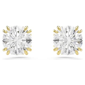 Stilla stud earrings, Round cut, White, 18K gold finish | Swarovski