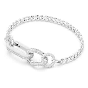 Dextera bracelet, Pavé, Mixed links, White, Rhodium plated - Swarovski, 5642599