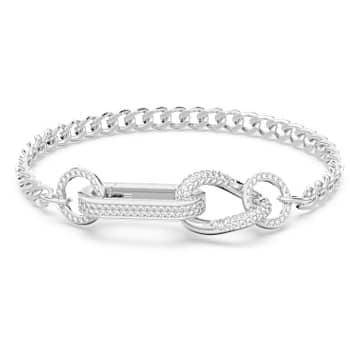 Dextera bracelet, Pavé, Mixed links, White, Rhodium plated - Swarovski, 5642600