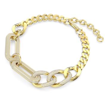 Dextera necklace, Statement, Mixed links, Large, White, Gold-tone plated - Swarovski, 5642605