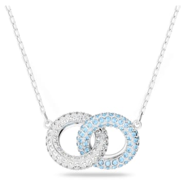 Stone necklace, Pavé, Intertwined circles, Blue, Rhodium plated - Swarovski, 5642883