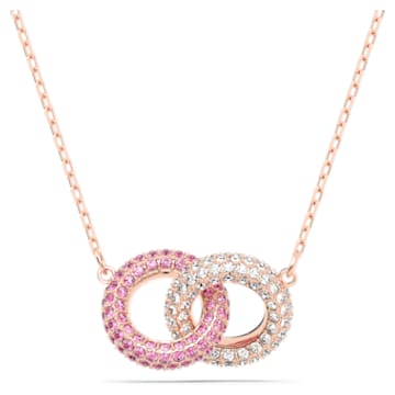 Stone necklace, Pavé, Intertwined circles, Pink, Rose gold-tone plated - Swarovski, 5642884