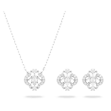 Una set, Mixed cuts, Clover, White, Rhodium plated | Swarovski