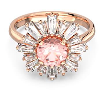 Sunshine ring, Mixed cuts, Sun, Pink, Rose gold-tone plated - Swarovski, 5642964