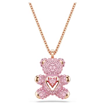 Teddy pendant, Bear, Pink, 18K rose gold finish | Swarovski