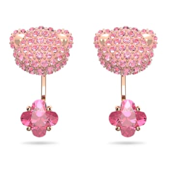 Teddy drop earrings, Bear, Pink, Rose gold-tone plated - Swarovski, 5642982