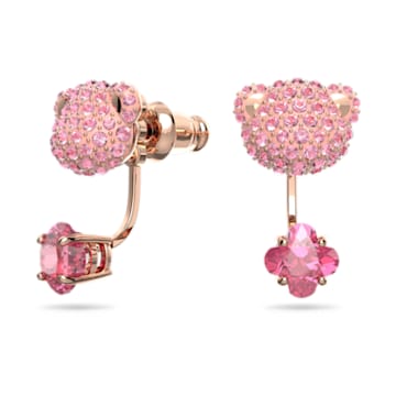 Teddy earring jackets, Bear, Pink, Rose gold-tone plated - Swarovski, 5642982