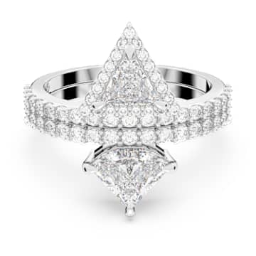 Ortyx ring, Verschillende slijpvormen, Wit, Rodium toplaag - Swarovski, 5642986