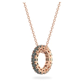 Exalta pendant, Round cut, Black, Rose gold-tone plated - Swarovski, 5643750