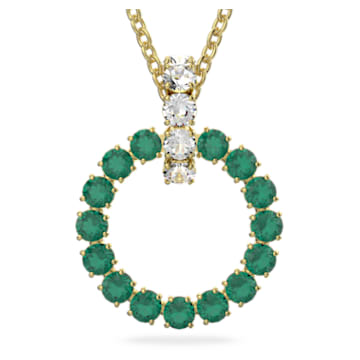 Exalta pendant, Round cut, Extra long, Green, Gold-tone plated - Swarovski, 5643753