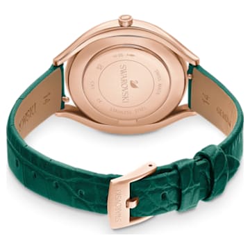 Crystalline Aura watch, Swiss Made, Leather strap, Green, Rose gold-tone finish - Swarovski, 5644078