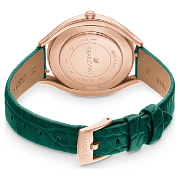 Montre Crystalline Aura, Fabriqué en Suisse, Bracelet en cuir, Verte, Finition or rose - Swarovski, 5644078