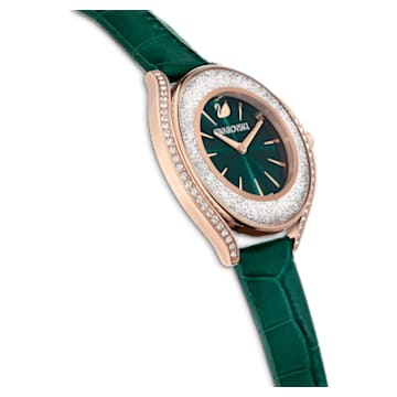Zegarek Crystalline Aura, Swiss Made, Skórzany pasek, Zielony, Powłoka w odcieniu różowego złota - Swarovski, 5644078