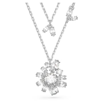 Gema layered necklace, Mixed cuts, Flower, White, Rhodium plated - Swarovski, 5644658