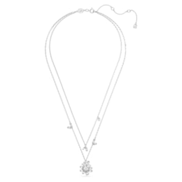 Gema layered necklace, Flower, White, Rhodium plated - Swarovski, 5644658