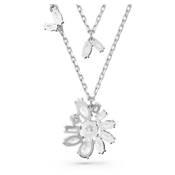 Gema layered necklace, Flower, White, Rhodium plated - Swarovski, 5644658