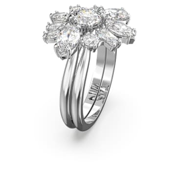 Bague cocktail Gema, Tailles variées, Fleur, Blanche, Métal rhodié - Swarovski, 5644661