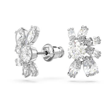 Gema stud earrings, Flower, White, Rhodium plated - Swarovski, 5644679
