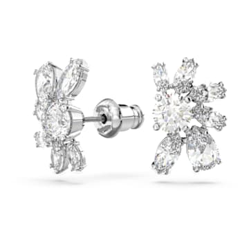 Gema stud earrings, Mixed cuts, Flower, White, Rhodium plated - Swarovski, 5644679