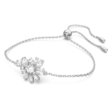 Gema bracelet, Mixed cuts, Flower, White, Rhodium plated - Swarovski, 5644684