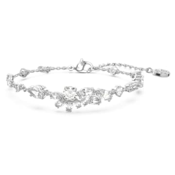 Gema bracelet, Mixed cuts, Flower, White, Rhodium plated - Swarovski, 5644687
