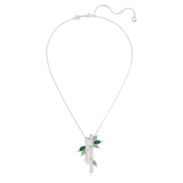 Dellium necklace, Bamboo, Green, Rhodium plated - Swarovski, 5645369
