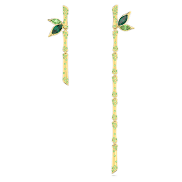 Dellium drop earrings, Asymmetrical design, Bamboo, Green, Gold-tone plated - Swarovski, 5645372