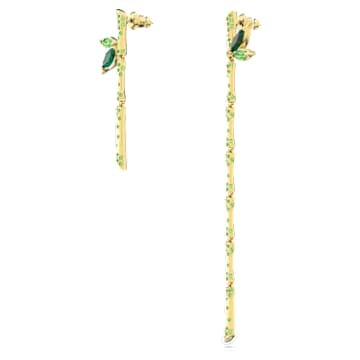 Brincos compridos Dellium, Design assimétrico, Bambu, Verde, Lacado a dourado - Swarovski, 5645372
