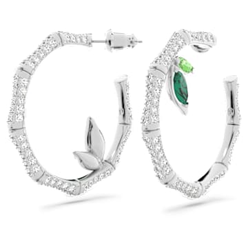 Dellium hoop earrings, Bamboo, Green, Rhodium plated - Swarovski, 5645373