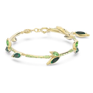 Dellium bracelet, Bamboo, Green, Gold-tone plated
