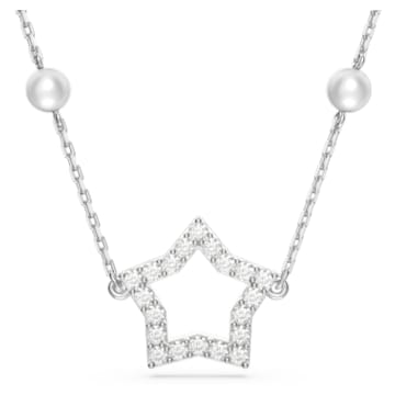 Stella 项链, 仿水晶珍珠, 星星, 白色, 镀铑 - Swarovski, 5645379