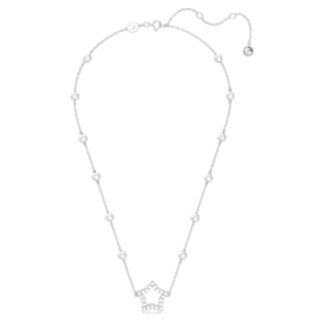 Stella necklace, Star, White, Rhodium plated - Swarovski, 5645379