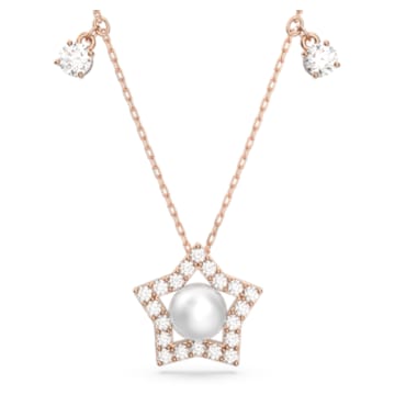 Stella necklace, Mixed round cuts, Star, White, Rose gold-tone plated - Swarovski, 5645382