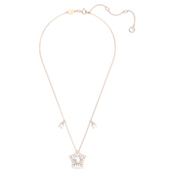 Stella necklace, Crystal pearls, Star, White, Rose gold-tone plated - Swarovski, 5645382