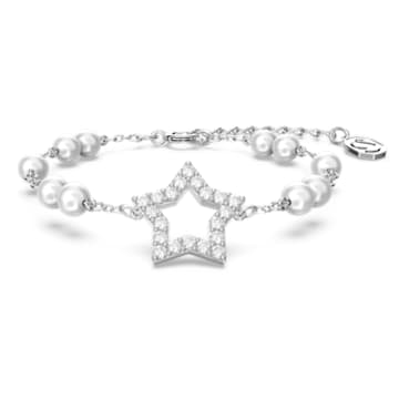 Βραχιόλι Stella, Crystal pearls, Αστέρι, Λευκό, Επιμετάλλωση ροδίου - Swarovski, 5645385