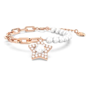 Stella bracelet, Crystal pearls, Star, White, Rose gold-tone plated - Swarovski, 5645461