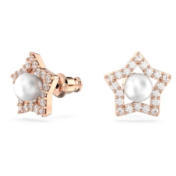 Stella stud earrings, Crystal pearls, Star, White, Rose gold-tone plated - Swarovski, 5645465