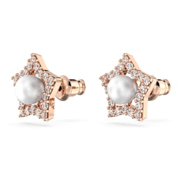 Uhančki Stella, Okrogli rez, Zvezda, Beli, Prevleka rožnato zlatega odtenka - Swarovski, 5645465
