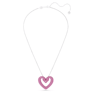 Una pendant, Heart, Medium, Pink, Rhodium plated - Swarovski, 5646571